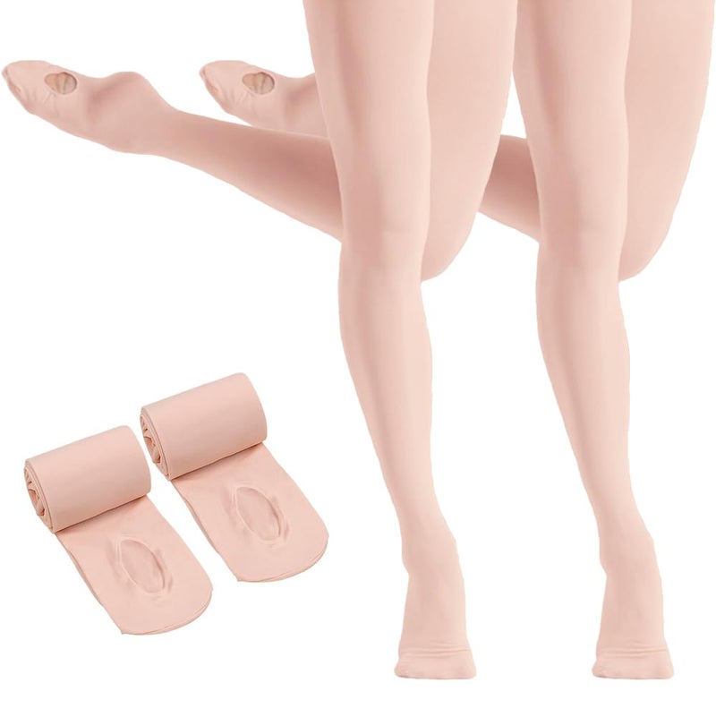 HETH Ballet Tights for Girls - Ultra Soft Dance Tights Convertible Pink Tight (Toddler/Kids,X-Large,2pcs) - Image 1